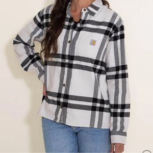 NWT Carhartt Rugged Flex Flannel Plaid Shirt for Women in Black/White L12/14
